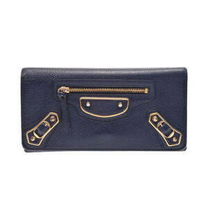Balenciaga Edge Money Navy Blue Goatskin Lambskin Long Wallet